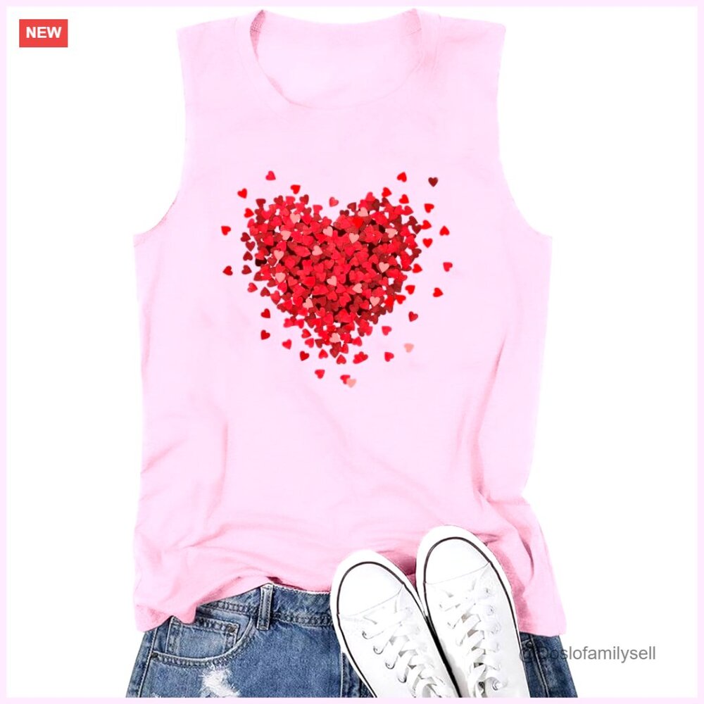 Heart Graphic Tank Top Sleeveless Casual Vacation Tee Love Letter Print